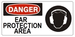 DANGER EAR PROTECTION AREA (w/graphic) Sign, Choose from 5 X 12 or 7 X 17 Pressure Sensitive Vinyl, Plastic or Aluminum.