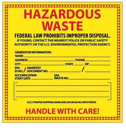 HAZARDOUS WASTE Labels 6 X 6 - Choose Package of 25 Pressure Sensitive Vinyl or Roll of 500 Paper or Vinyl Labels