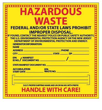 HAZARDOUS WASTE Labels - NEW JERSEY