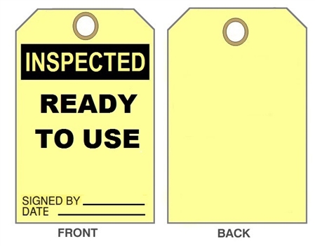 Inspected- Ready To Use Equipment Status Tag - 6" X 3" Choose from Card Stock or Rigid Vinyl