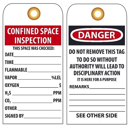 CONFINED SPACE INSPECTION - Safety Tag