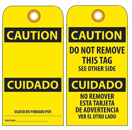 BLANK BILINGUAL CAUTION Tag - Safety Supply Warehouse