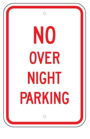 No Overnight Parking Sign 12x18